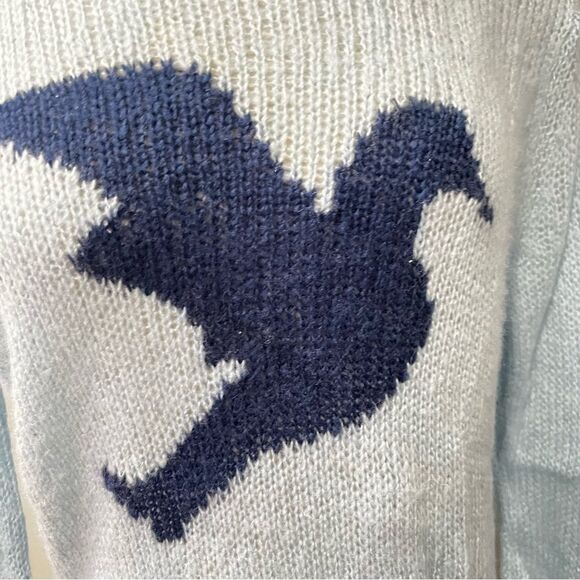 NEW Wooden Ships Mohair Wool Blend Light Blue Lightweight Seahorse Sweater S/M - Picture 2 of 7